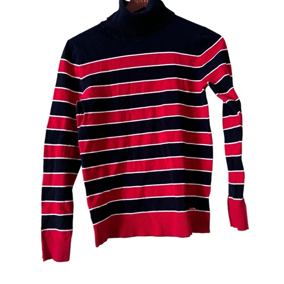 Tommy Hilfiger Women’s Turtleneck Striped Blue/Red Pretty Sweater- Size Medium - Picture 1 of 6